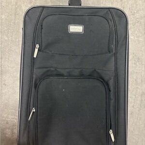 ESSENTIALS Black Suitcase with Retractable Handle, Wheels, Front Zip Pocket